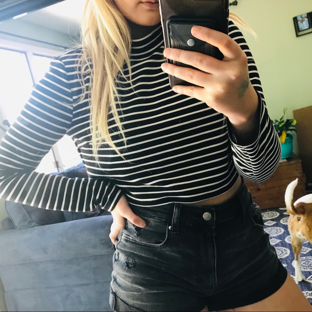 Striped Turtle Neck Crop Top